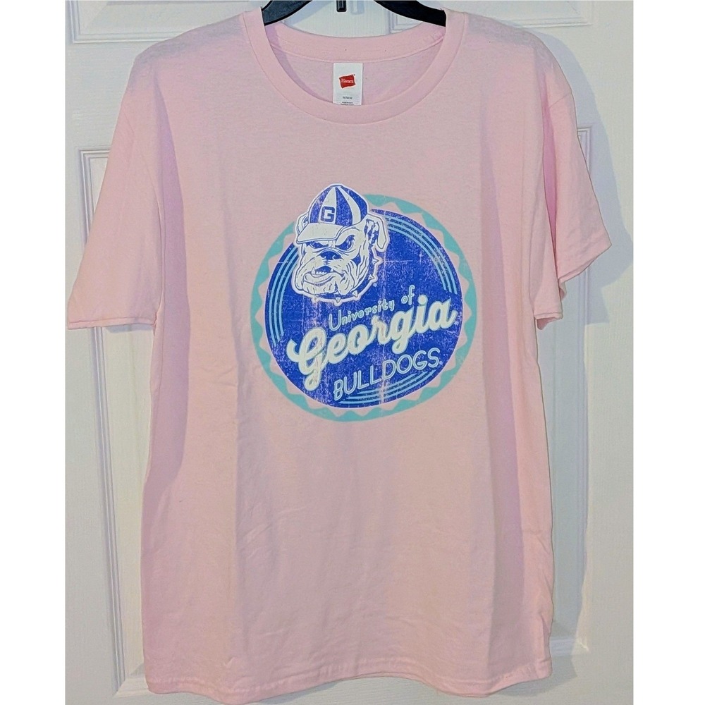 Hanes University of Georgia Bulldogs T-Shirt Pink Distressed Graphic Large NEW